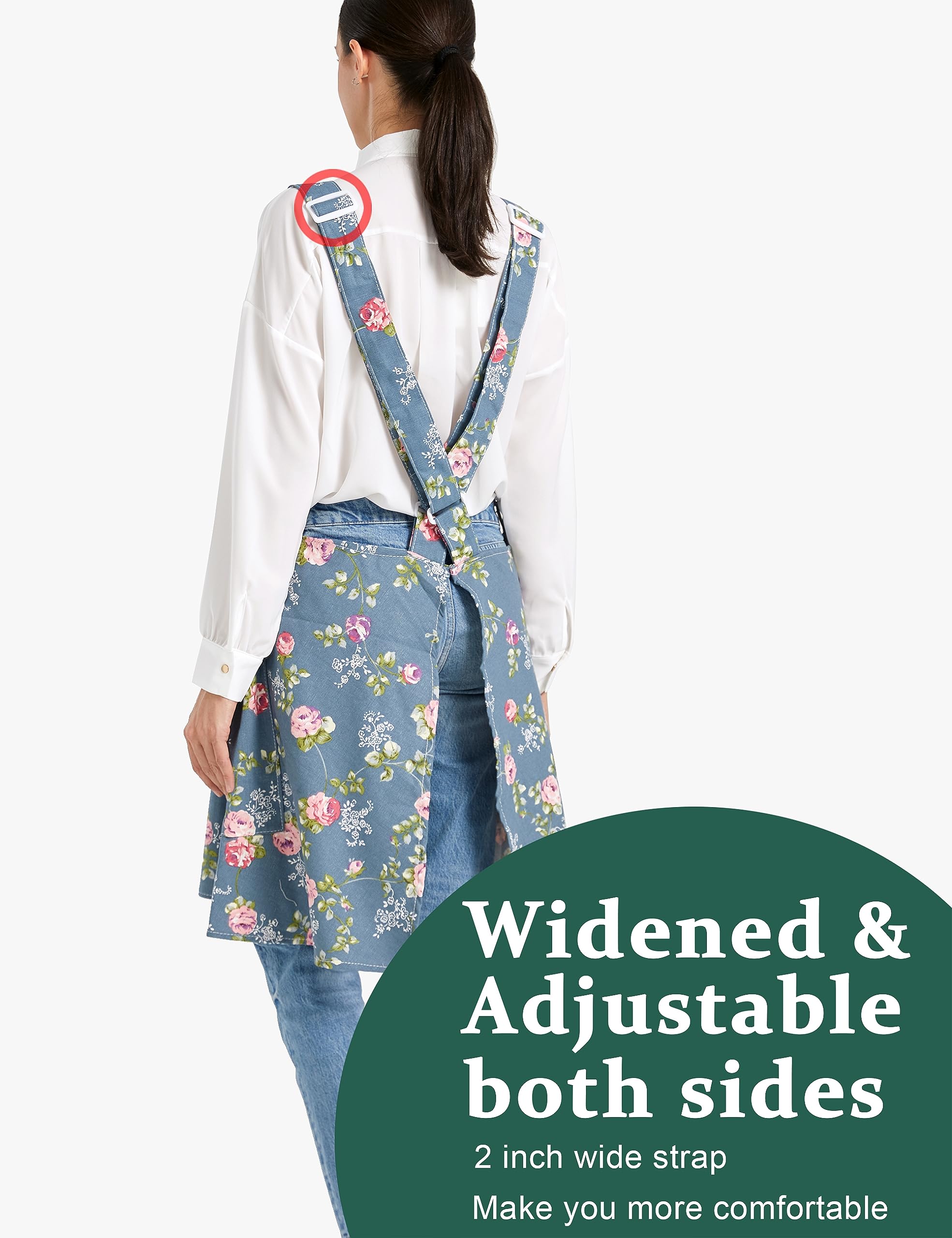 APRONNER cross-back apron pocket detail for easy tool storage while cooking.