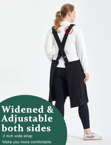 APRONNER model wearing apron in kitchen demonstrating no-tie ease