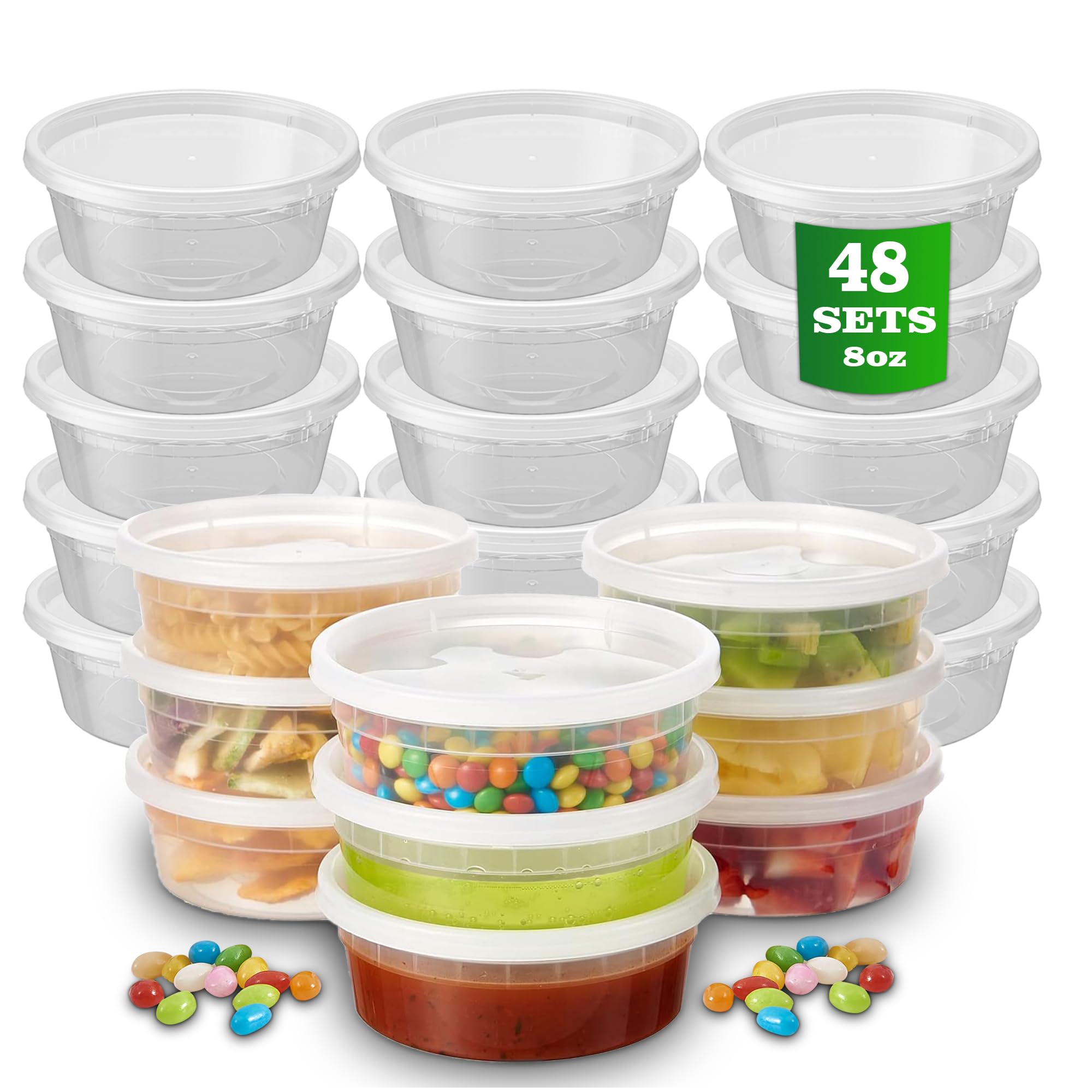 APSIC 48-set 8oz deli containers with lids, ideal for deli takeout and meal prep
