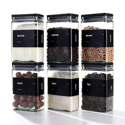 apt-1101 26 oz rectangular glass jar with bamboo lid for organized pantry storage.