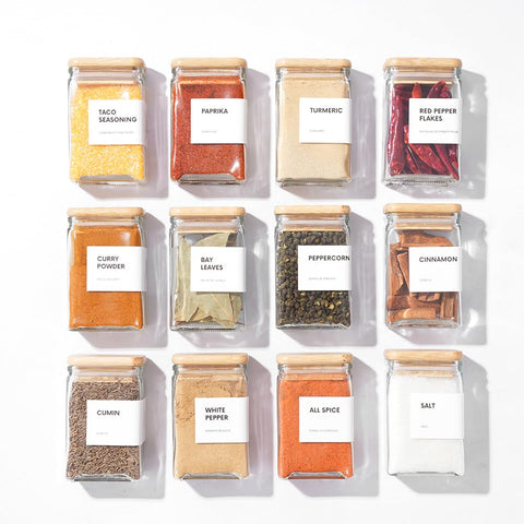 APT 1101 glass square spice jars keep spices visible and fresh.