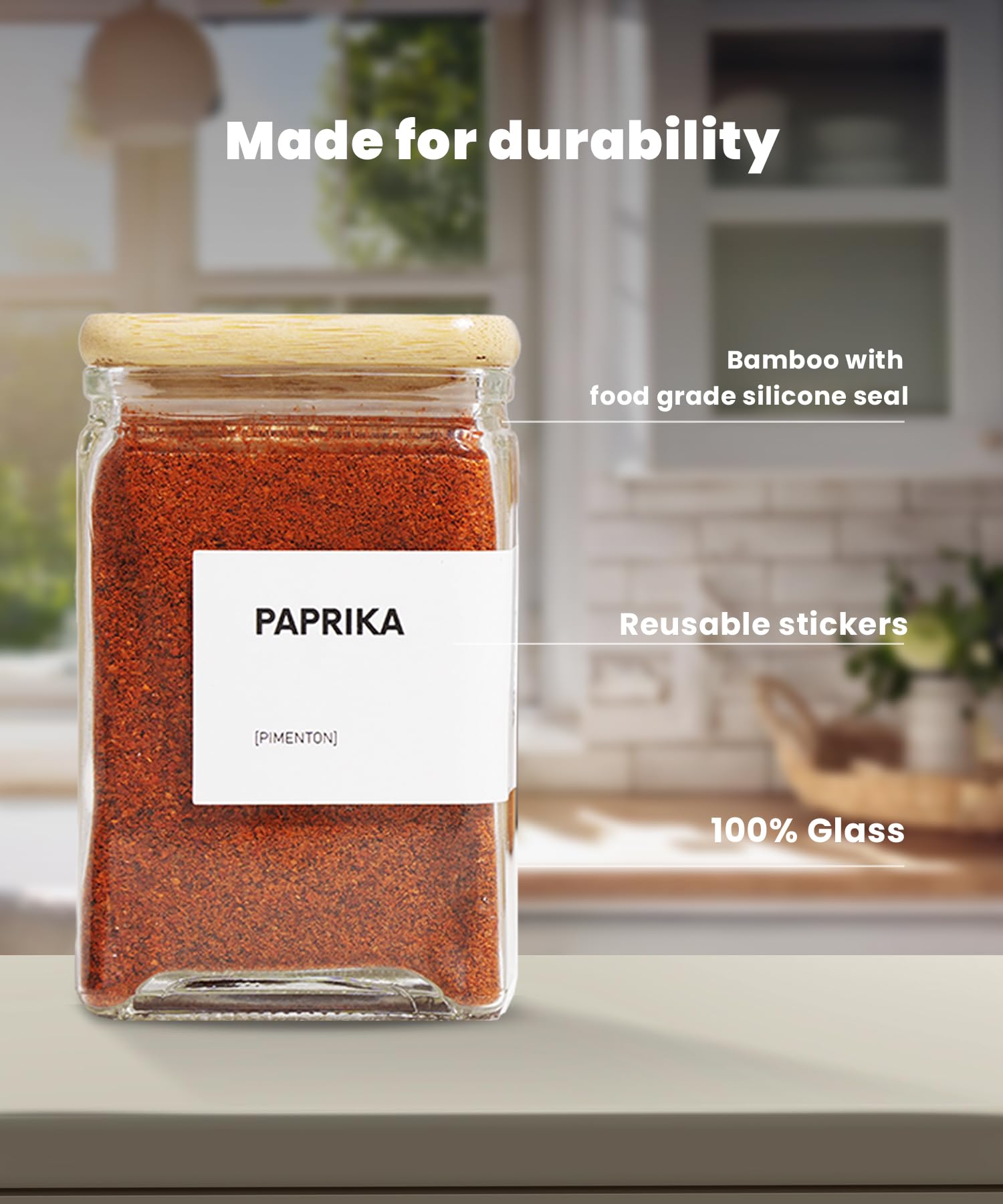 Rectangular 4oz jars offer uniform stacking with a modern white glass look.
