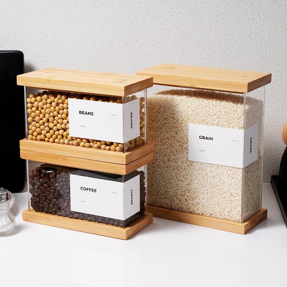 APT 1101 bamboo dispenser used for snacks to keep pantry neat and organized.