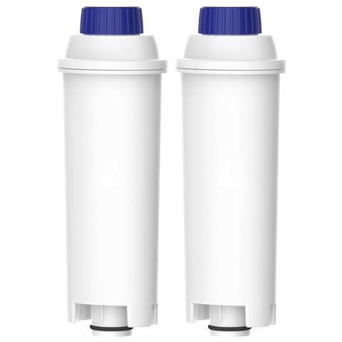 AQUA CREST Coffee Water Filter packaging emphasizes reliability and easy replacement for De'Longhi machines