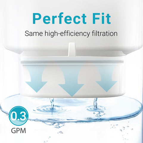 AQUA CREST fast-flow filter delivers 0.3 gpm for quick purified water.
