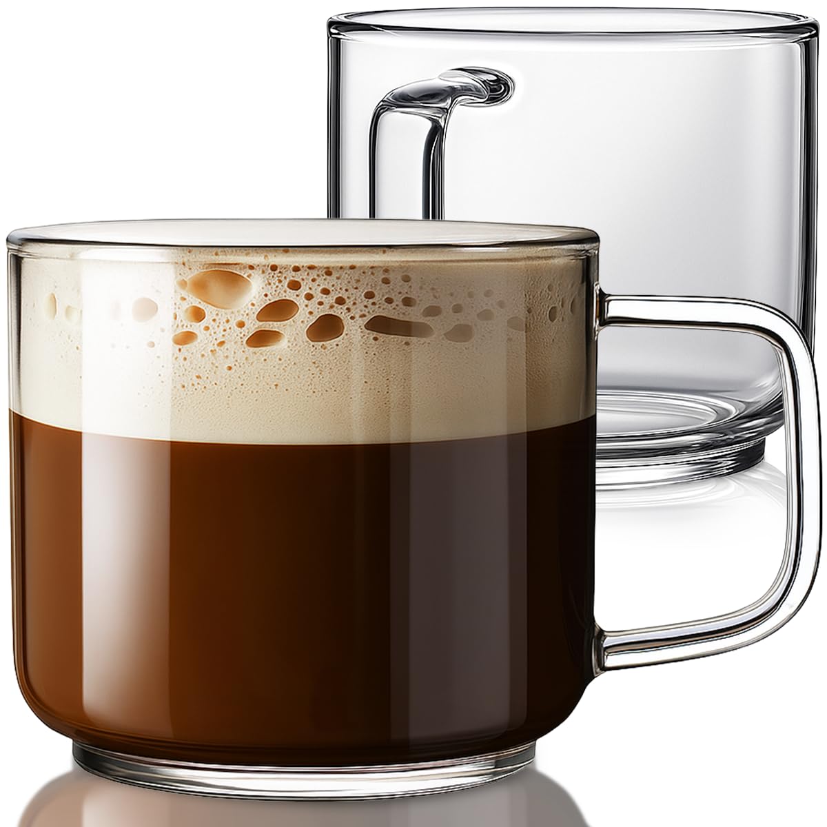 Aquach 18oz large glass mug set 2 offers clear borosilicate durability for hot drinks.