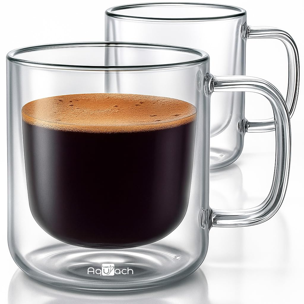 Aquach double-walled 8oz mug with handle, front view for comfortable grip and heat retention.