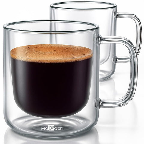 Aquach double-walled 8oz mug with handle, front view for comfortable grip and heat retention.