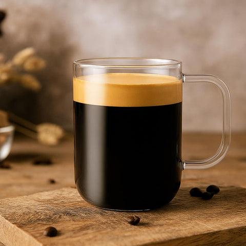 Aquach glass mug crystal-clear visibility showcasing beverage color and latte art.