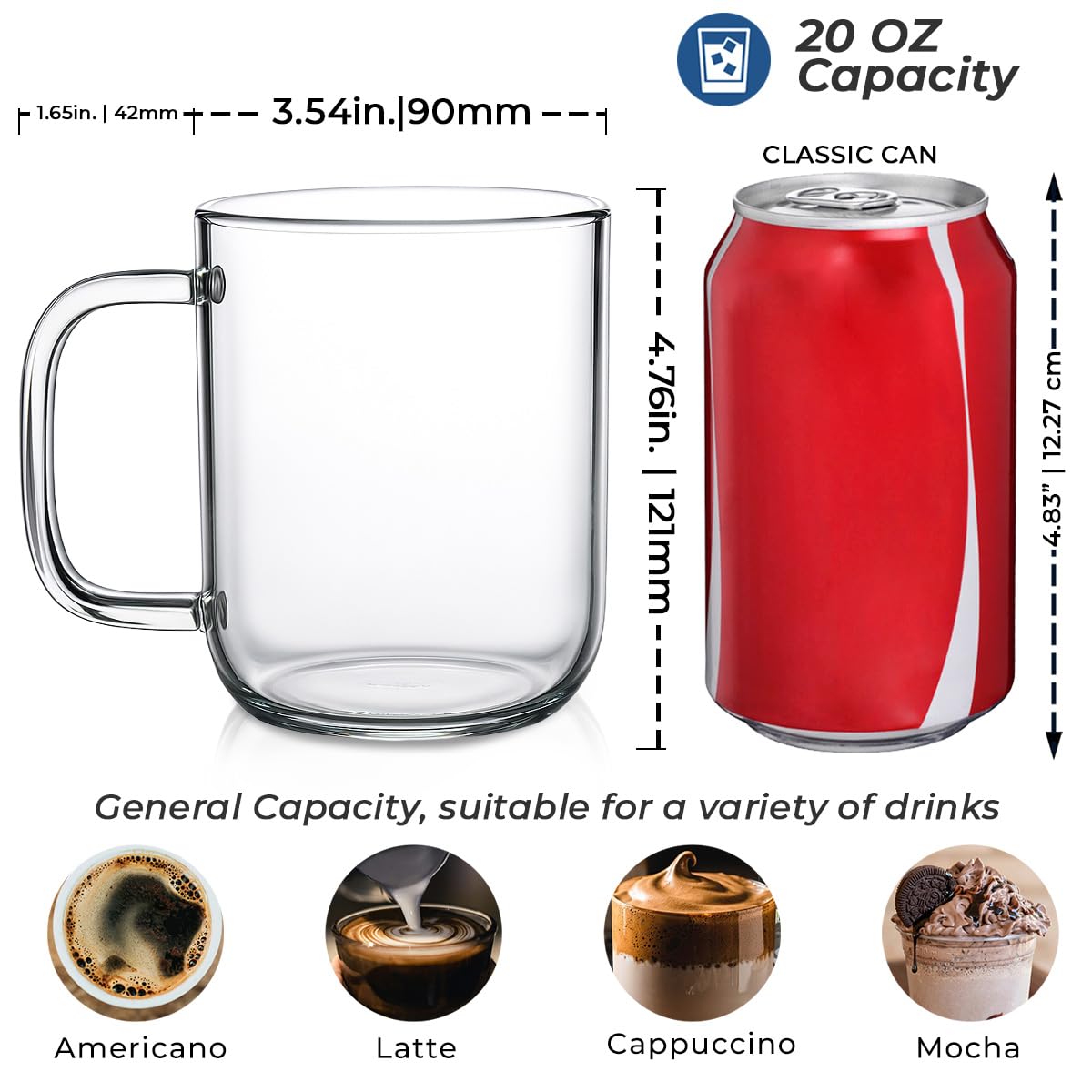 Aquach glass mug flat base ensures stable, spill-resistant use on desks and countertops.
