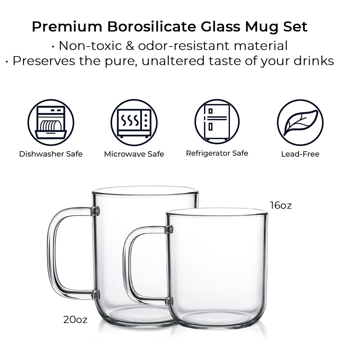 Aquach glass mug large 20 oz serving for generous lattes and iced drinks.