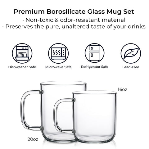 Aquach glass mug large 20 oz serving for generous lattes and iced drinks.