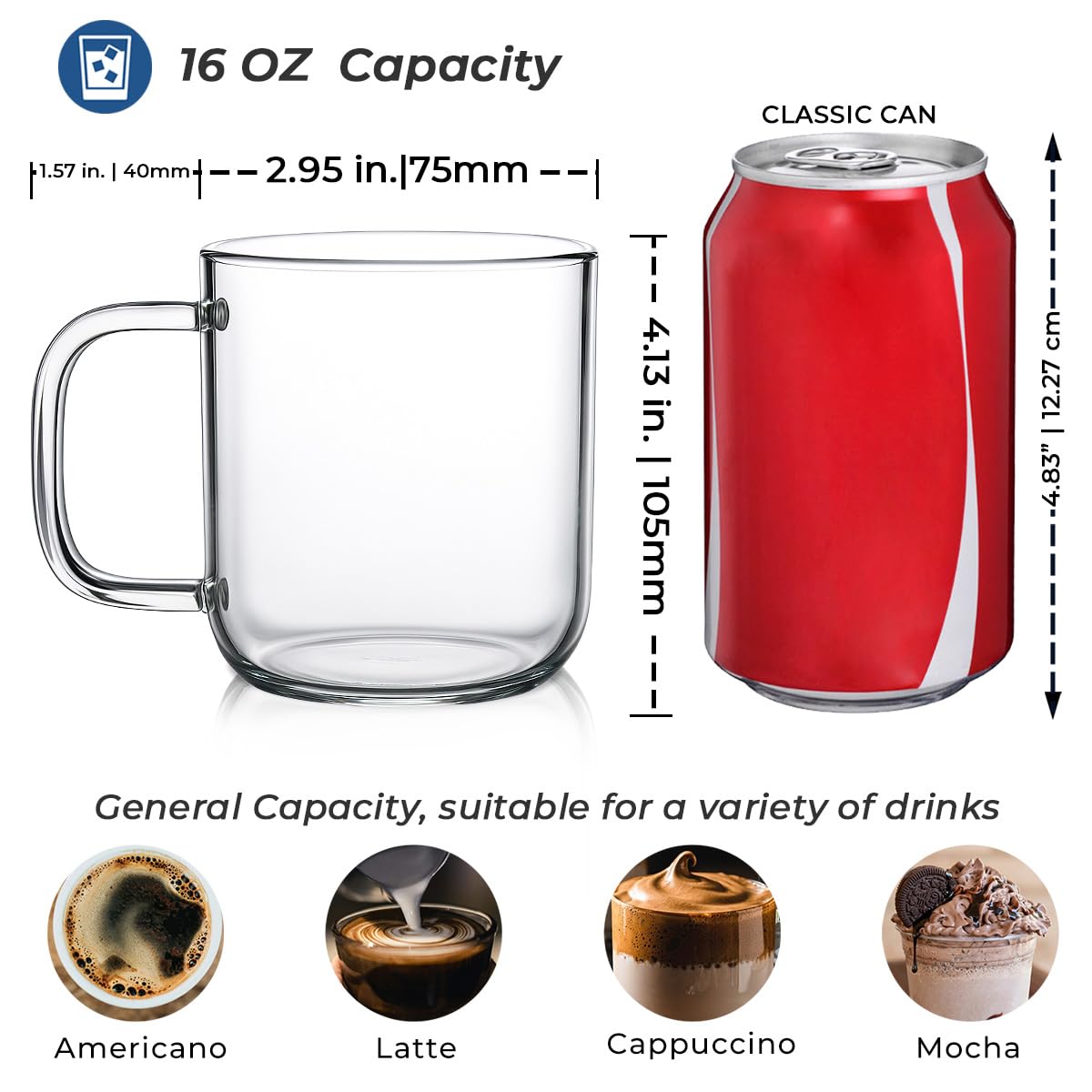 Aquach glass mug demonstrates temperature resilience for hot or cold drinks.