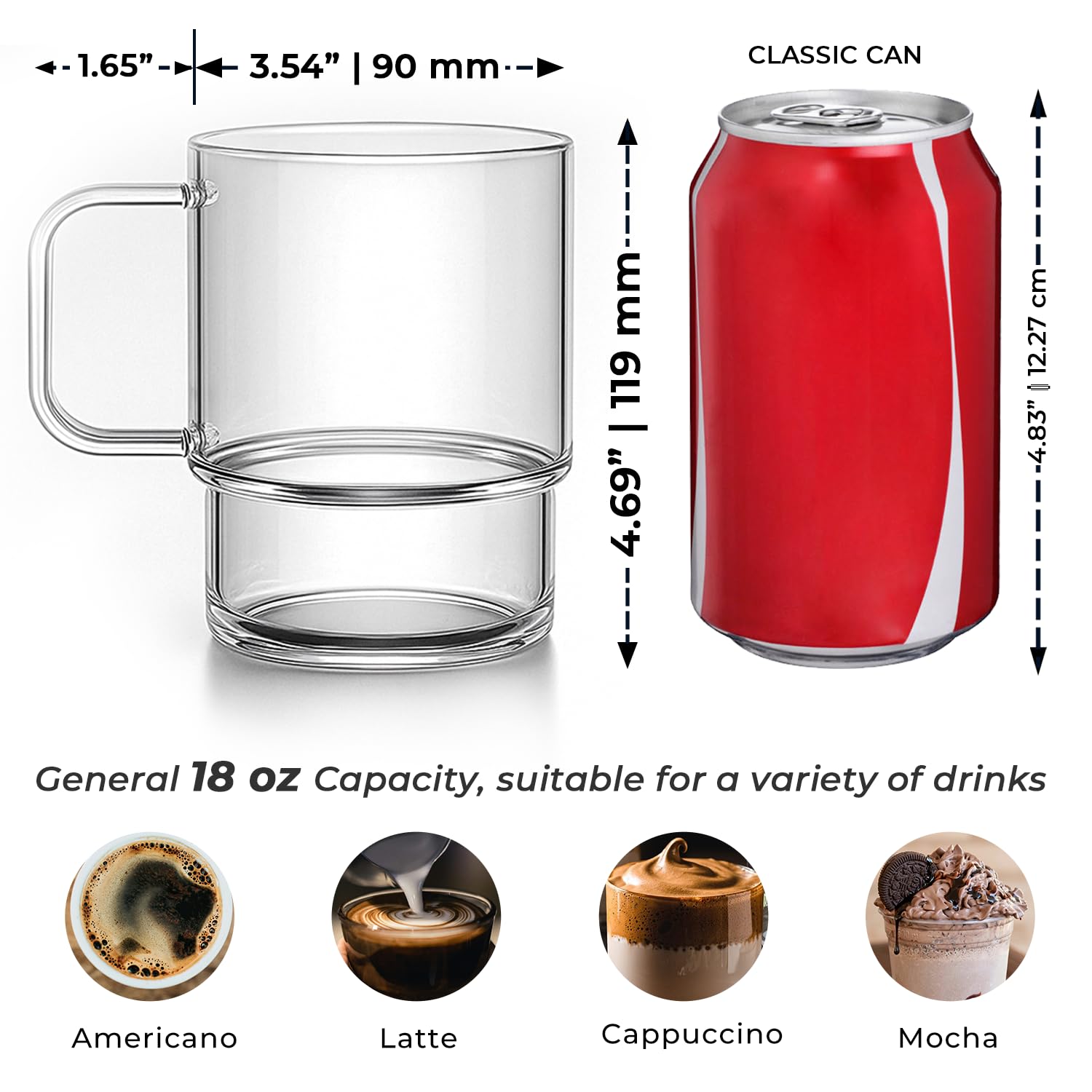 Aquach minimalist glass mug collection complements modern kitchen decor.