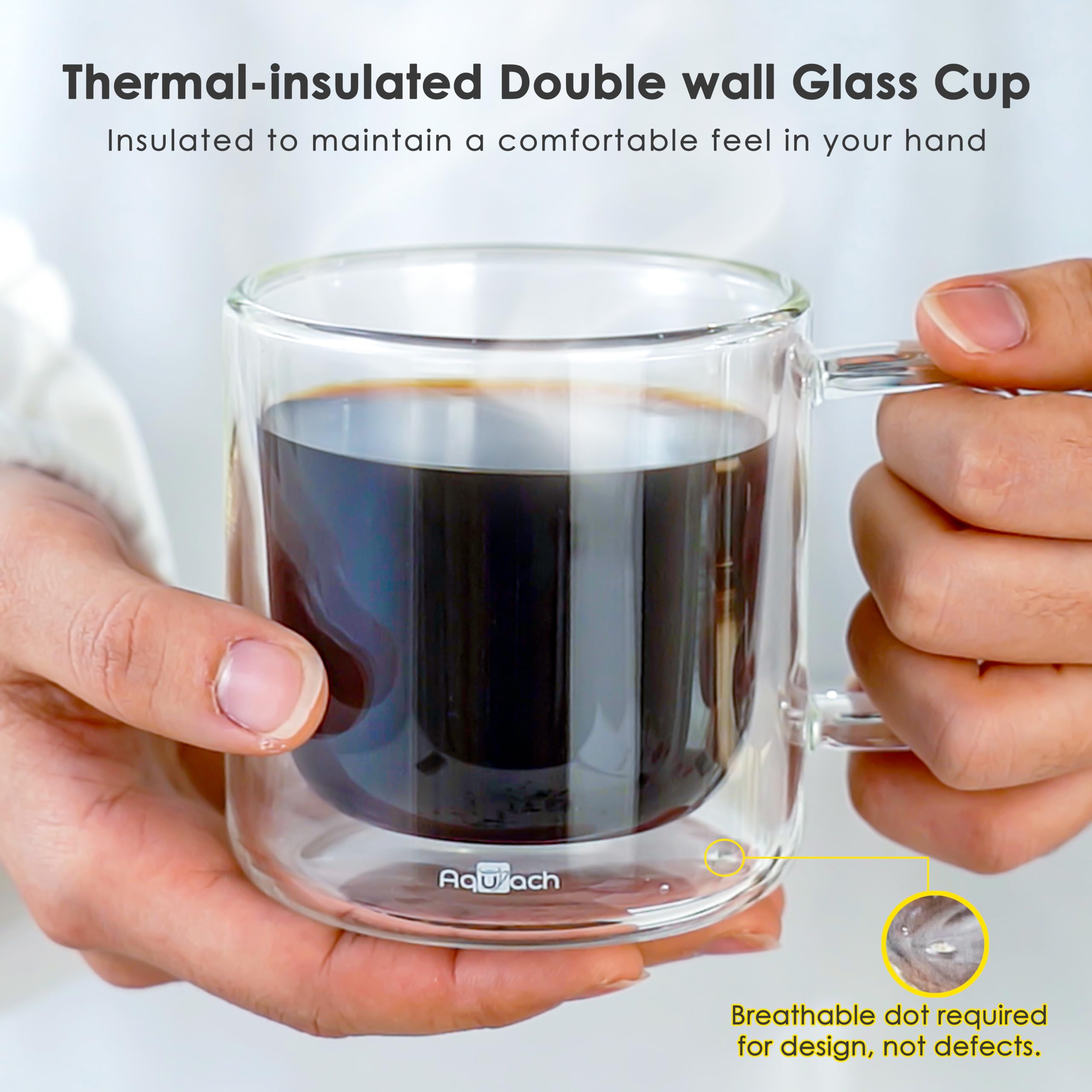 Aquach pouring coffee into mug highlights easy pouring and temperature control.
