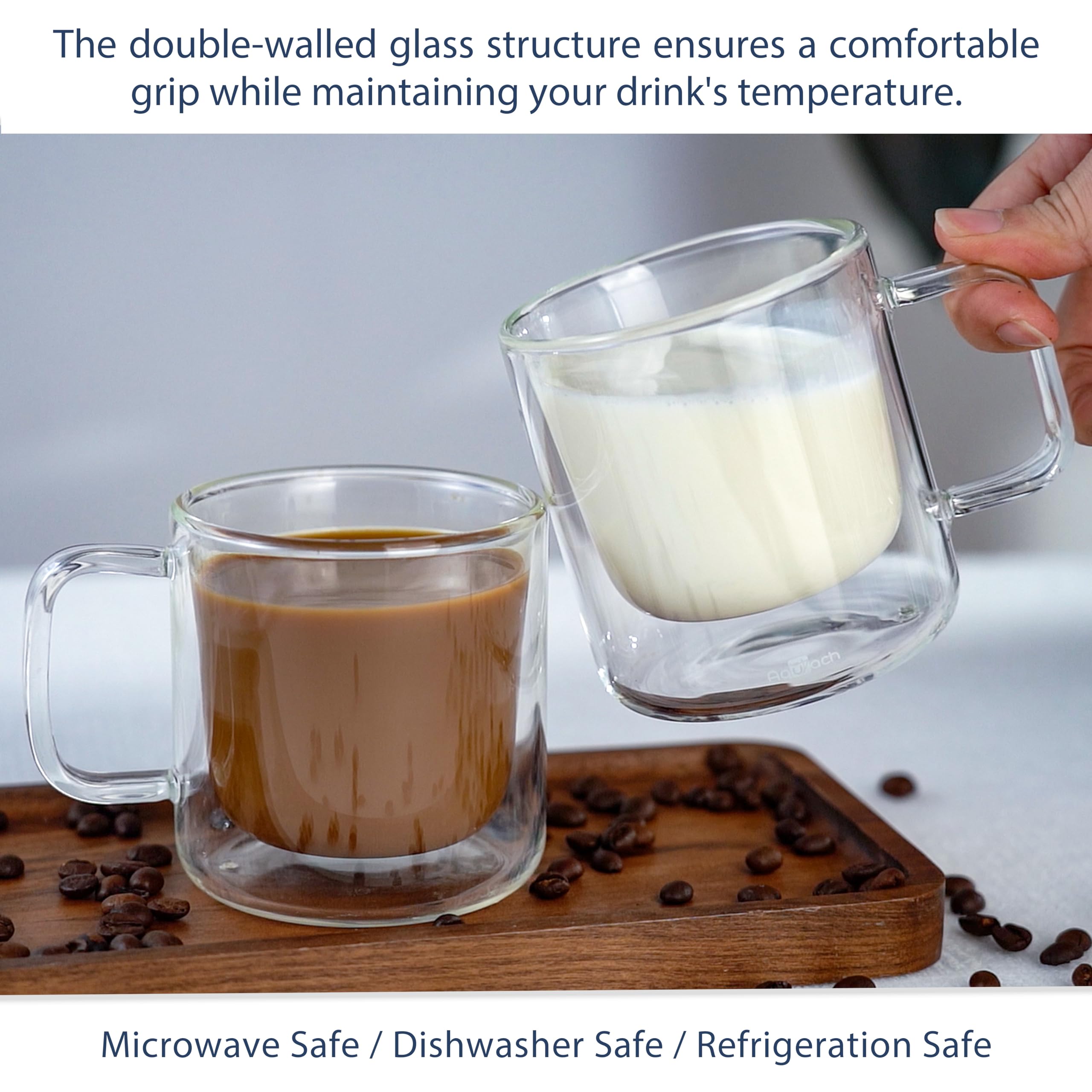 Aquach set of two 8oz mugs displays versatility for daily beverages.
