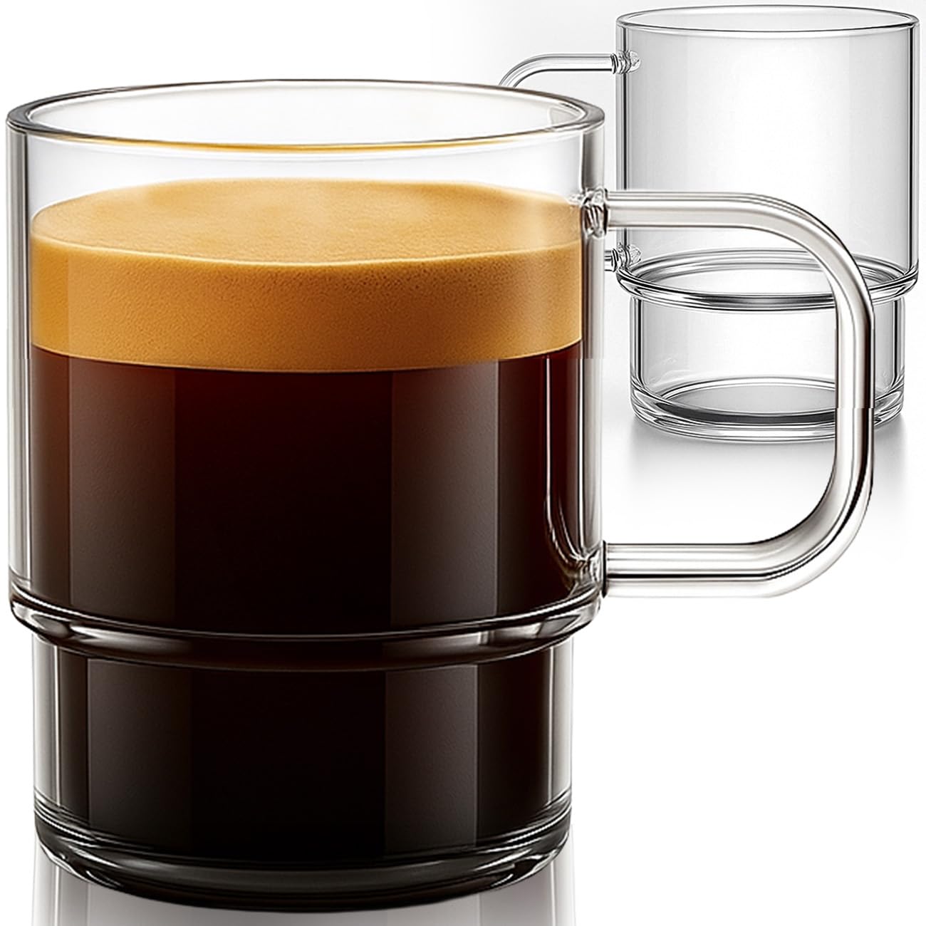 Aquach stackable mugs with handle demonstrate space-saving storage for small kitchens.
