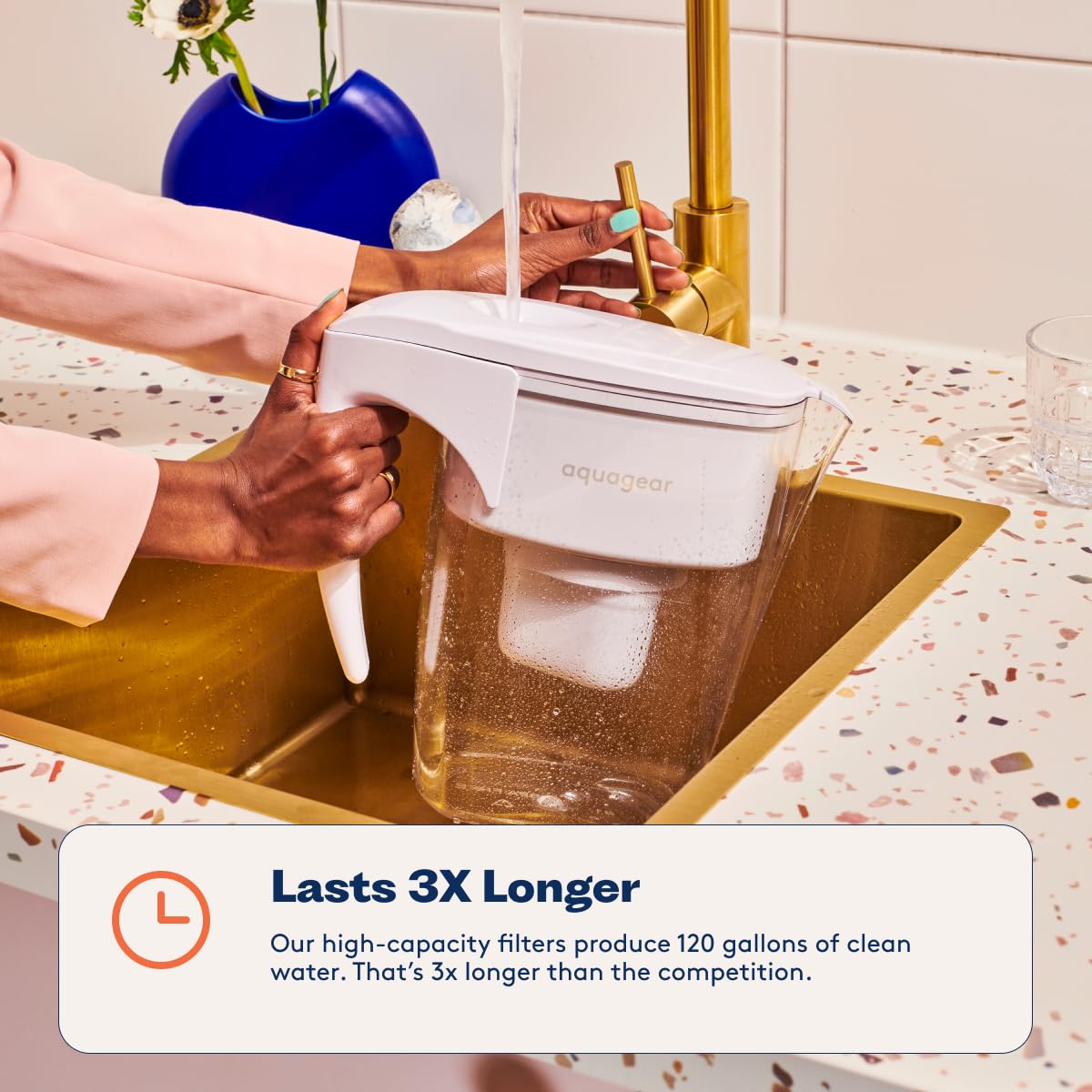 Recycling label highlights Aquagear's commitment to reducing waste.