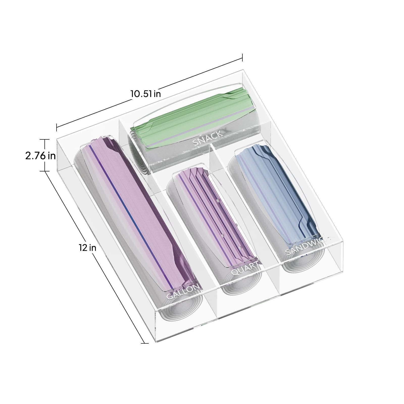 Aquiver organizer in-drawer setup shows space-efficient storage for bag sizes.