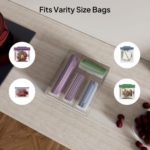 Aquiver organizer with labeled sections improves bag visibility and categorization.