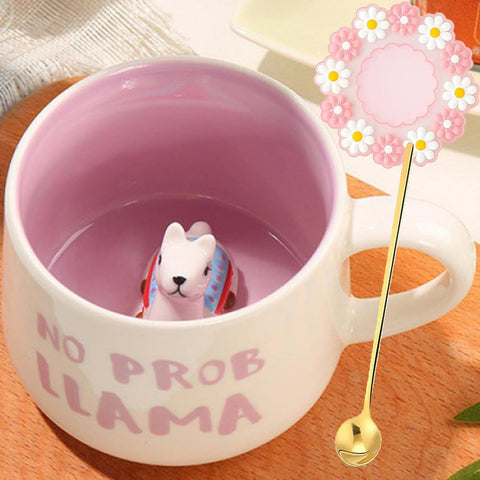 Arawat Cute Alpaca Mug with playful 3D alpacas inside for cozy mornings.