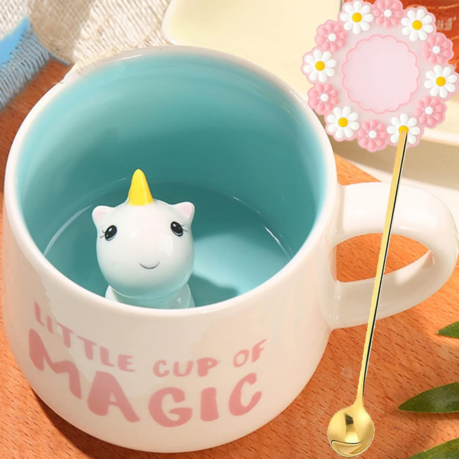 Arawat unicorn ceramic mug with spoon for 12 oz servings and smooth glaze.