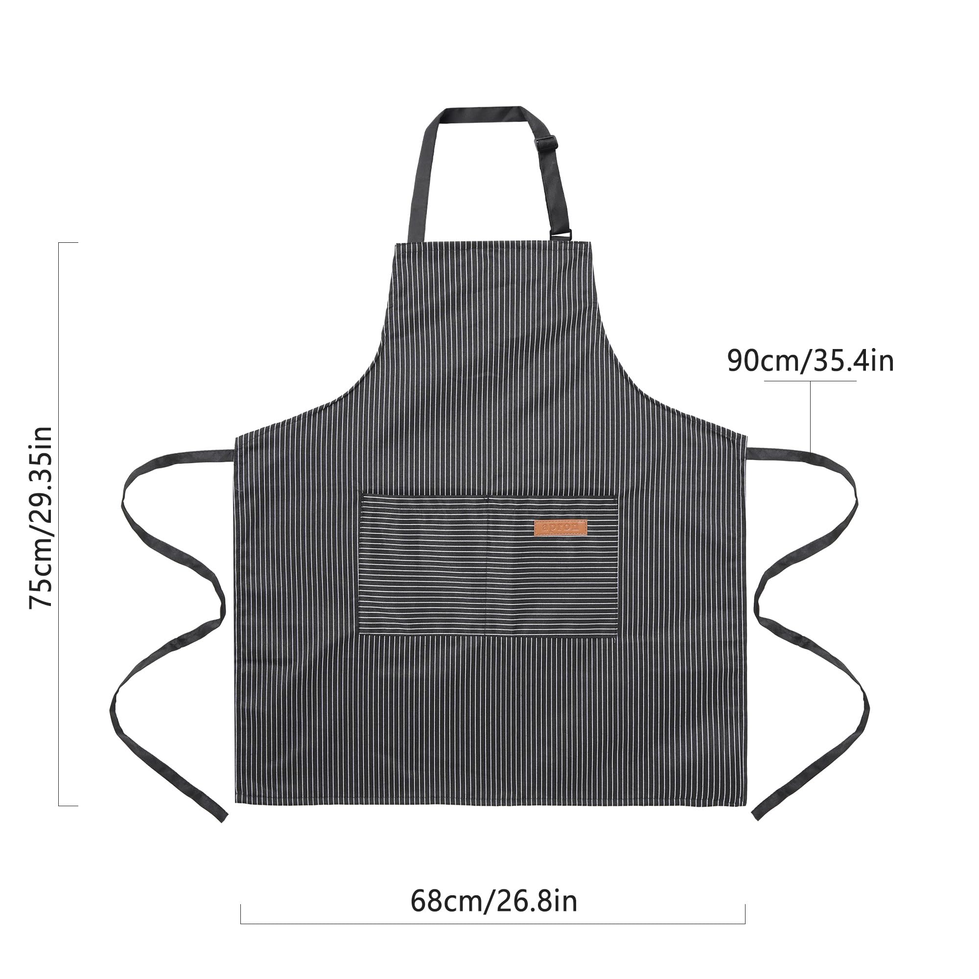 ARBINSON beige and black striped apron back view with adjustable strap