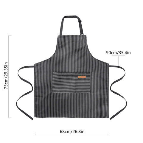 ARBINSON beige and black striped apron back view with adjustable strap