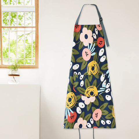 ARBINSON floral apron blue durable material for daily use.