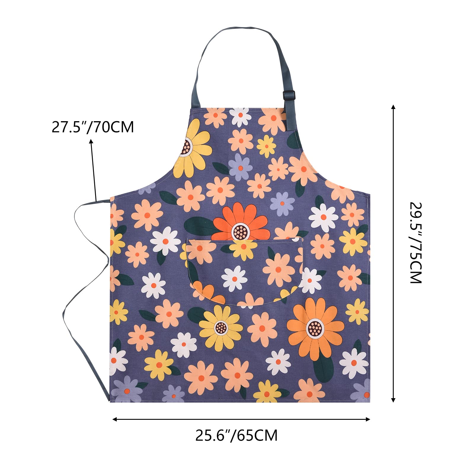 ARBINSON floral apron blue with pockets keeps tools within reach.