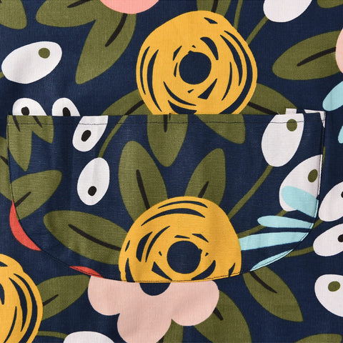 ARBINSON floral apron blue machine-washable for easy care.