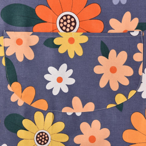 ARBINSON floral apron blue multi-use for kitchen and BBQ.