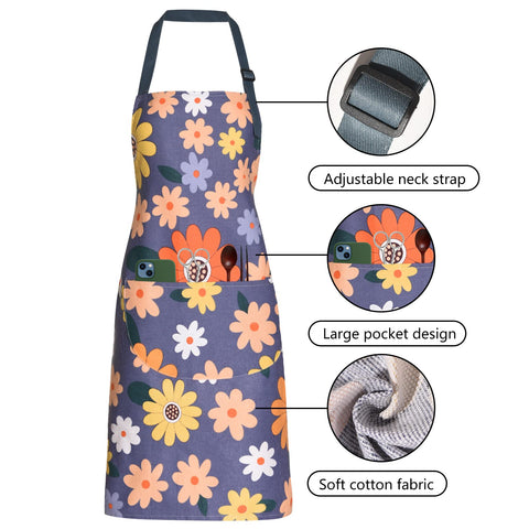 ARBINSON floral apron blue adjustable strap for a customized fit.