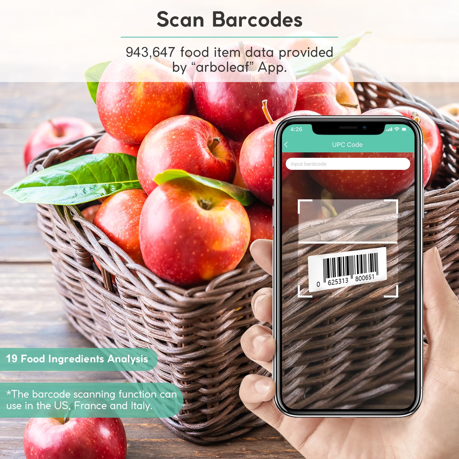 Arboleaf barcode search connects to USDA foods database.