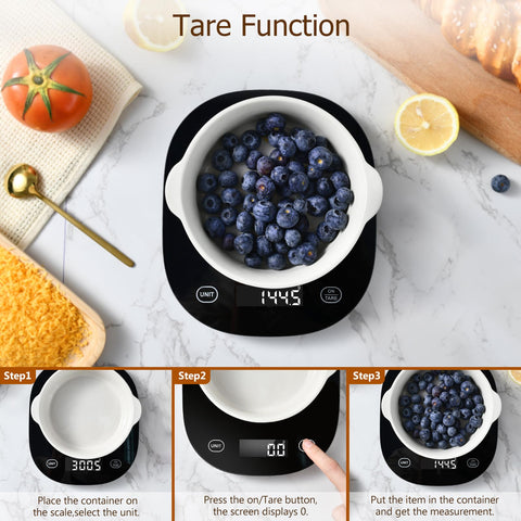 Arboleaf scale enables hands-free tare via app for easy cooking.