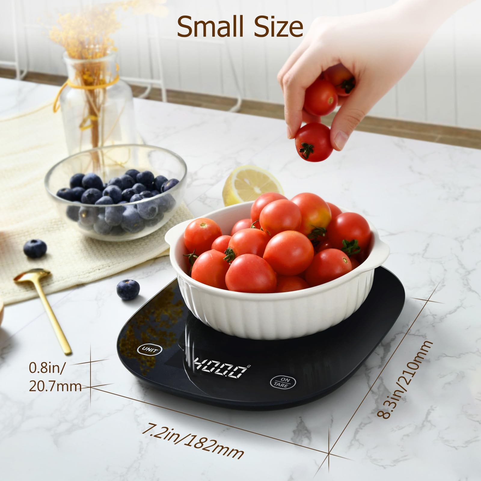 Arboleaf compact scale with backlit display fits small kitchens.