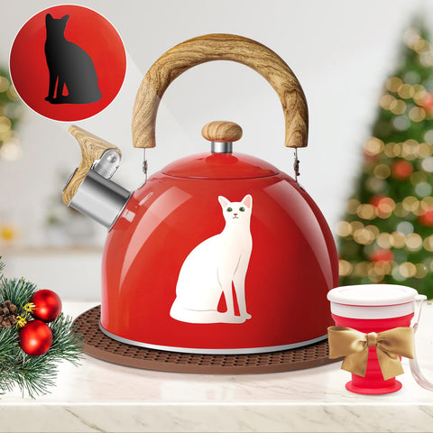 ARC red whistling tea kettle on stovetop for fast, safe boiling.