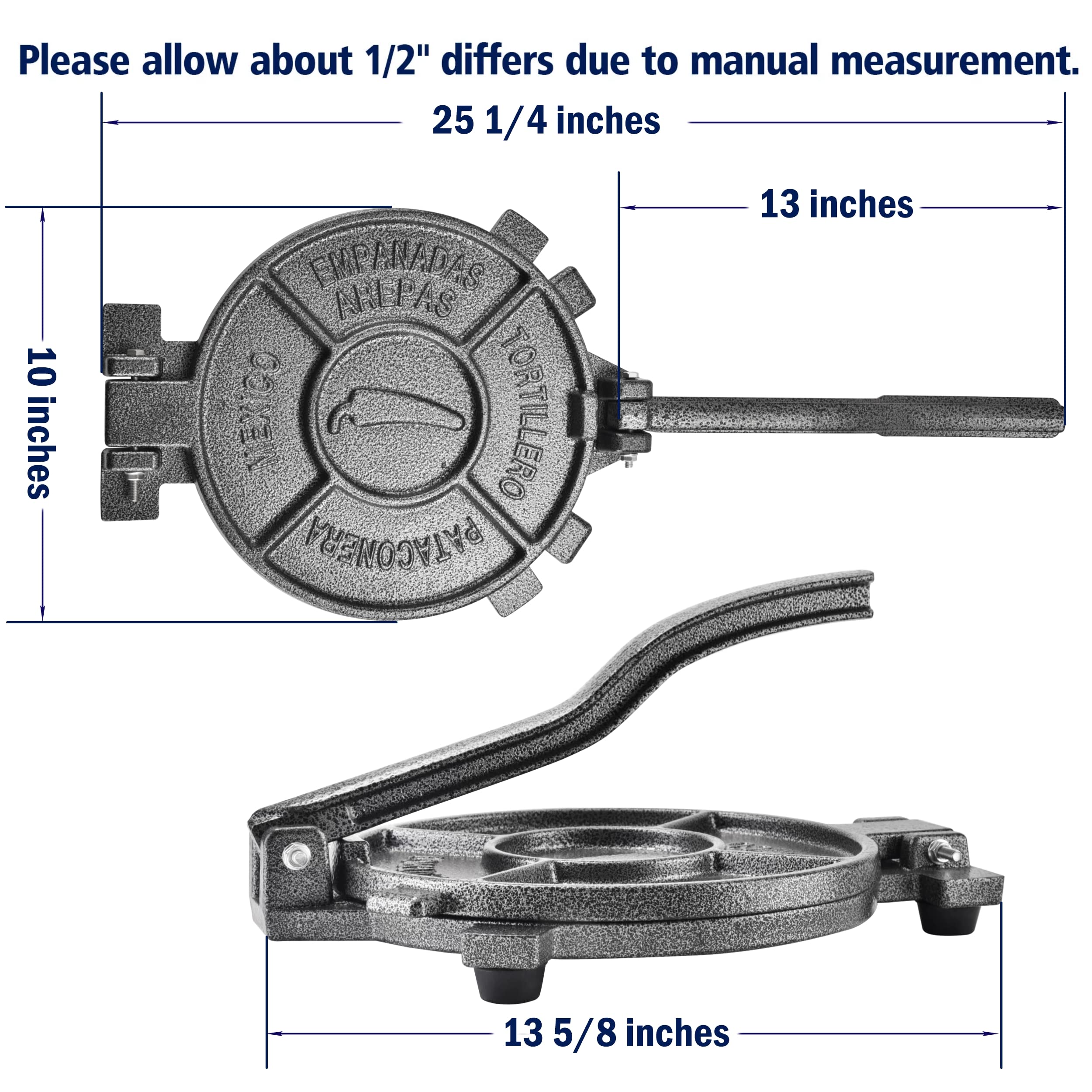 ARC Tortilla Press 10.4 inch base with non-slip feet ensures steady operation.