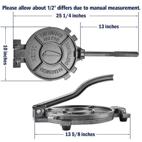 ARC Tortilla Press 10.4 inch base with non-slip feet ensures steady operation.