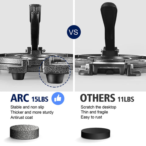 ARC Tortilla Press 10.4 inch handle detail highlights reinforced grip for heavy dough.