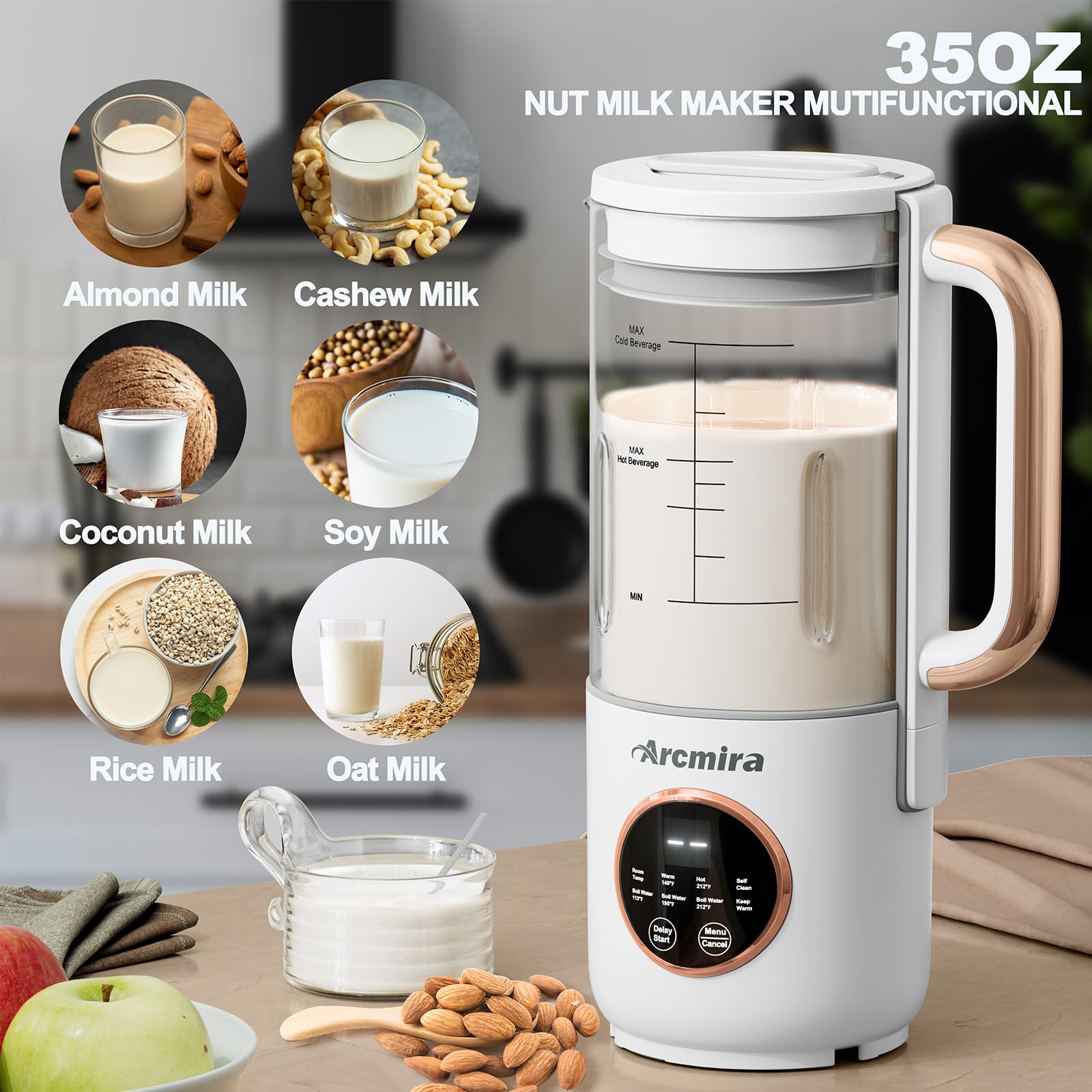 Arcmira 35oz capacity jar lets you batch family friendly milks.
