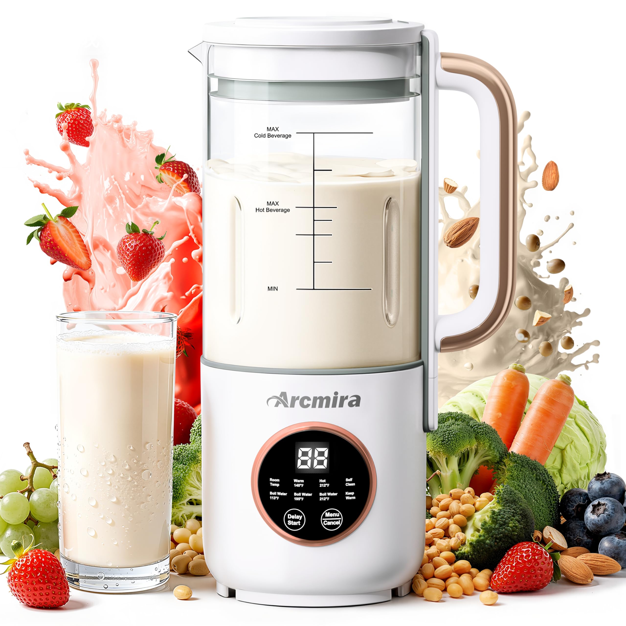 Arcmira 8-in-1 milk maker main unit for quick plant-based milks and smoothies.
