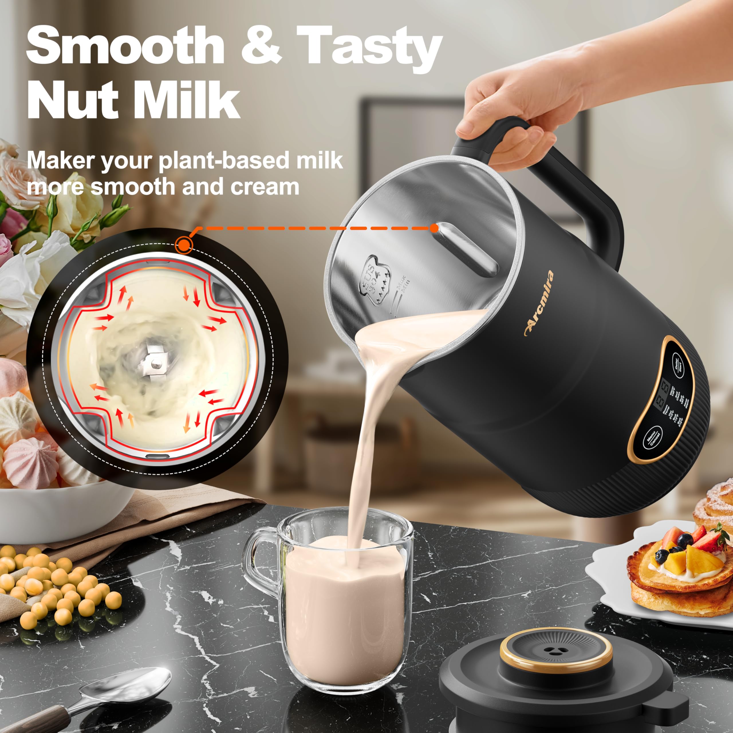 Arcmira 8-in-1 with 8 blades for smooth milks.