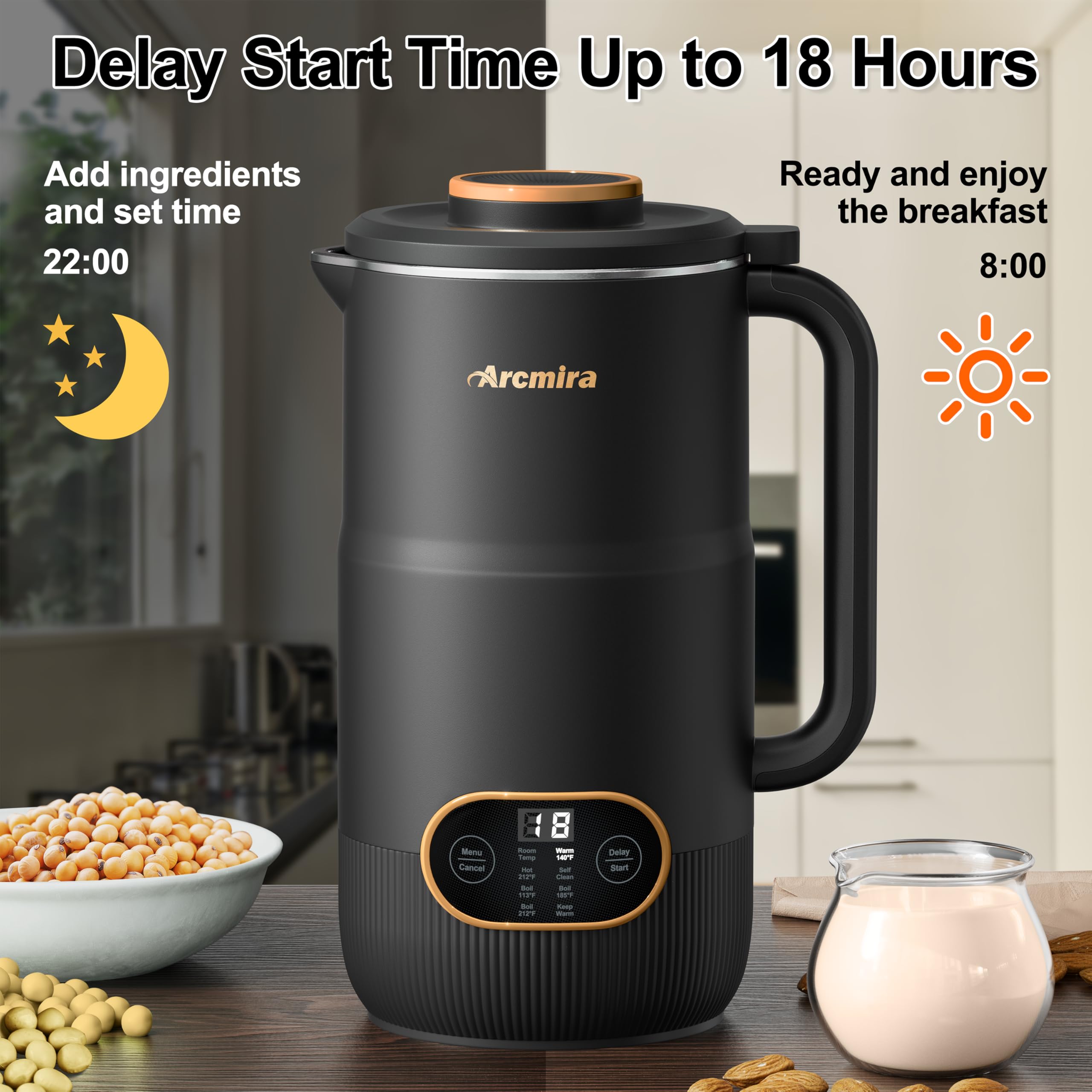 Arcmira measuring cup and cleaning brush included.