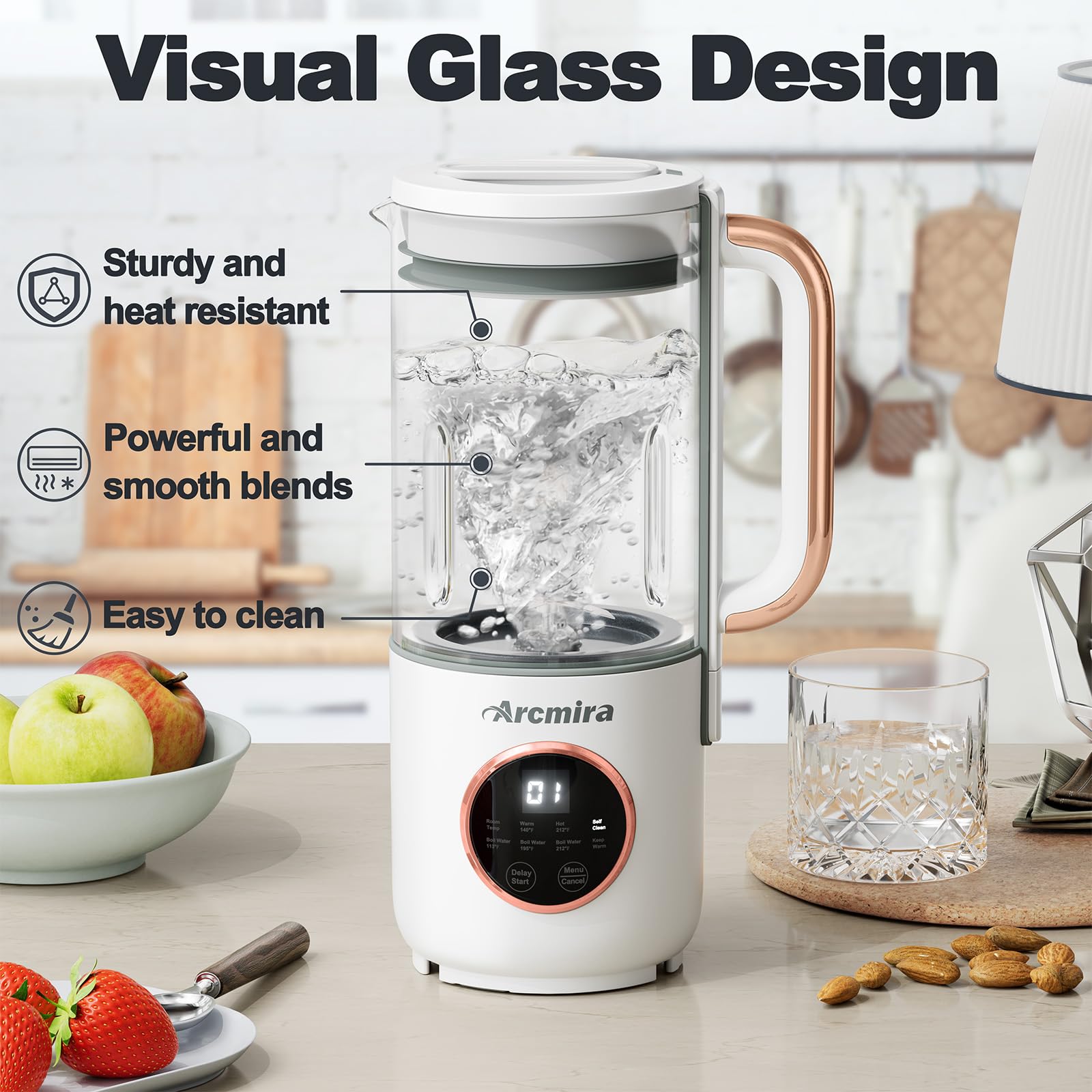 Arcmira glass visual design lets you monitor blending.