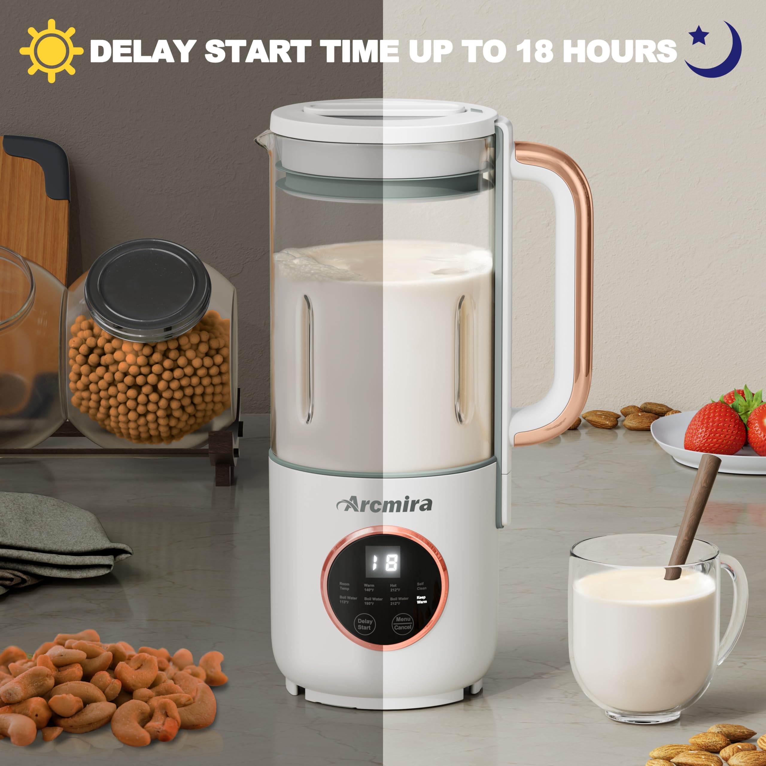 Arcmira nut milk bag included for easy straining.