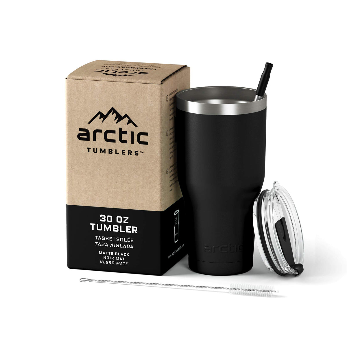 Arctic Tumblers 30 oz matte black tumbler front view for all-day hydration