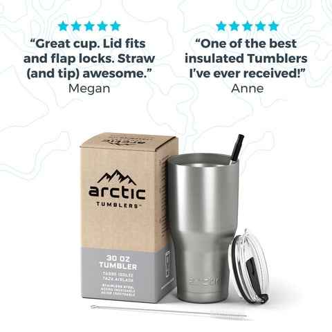 Arctic Tumblers lid close-up shows splash-proof design for travel