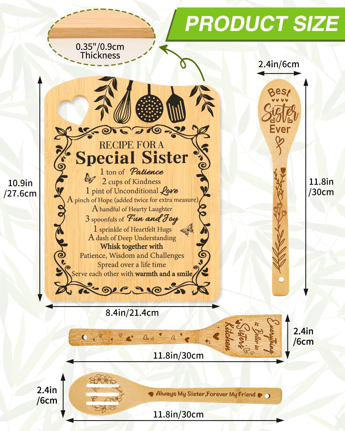 Aremdys Sisters bamboo cutting board set top view, ideal for display and daily meal prep.