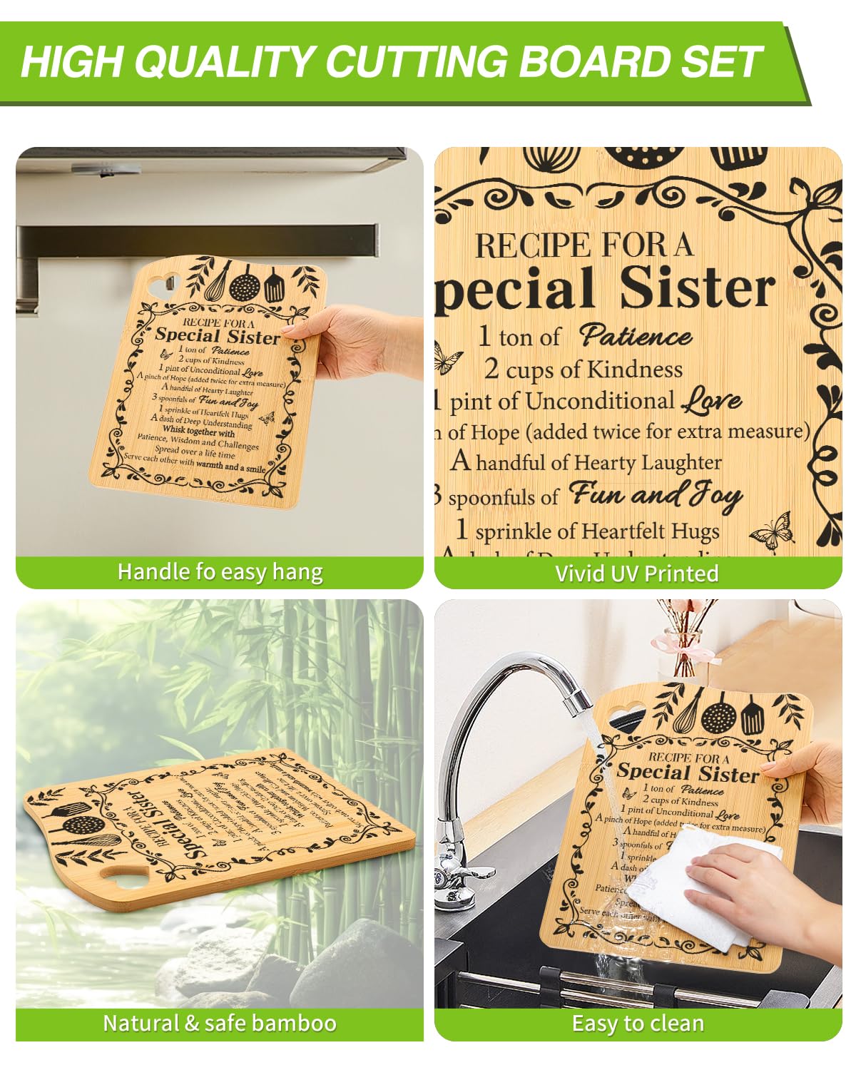 Aremdys Sisters cutting board set in gift packaging, ready for birthdays and holidays.